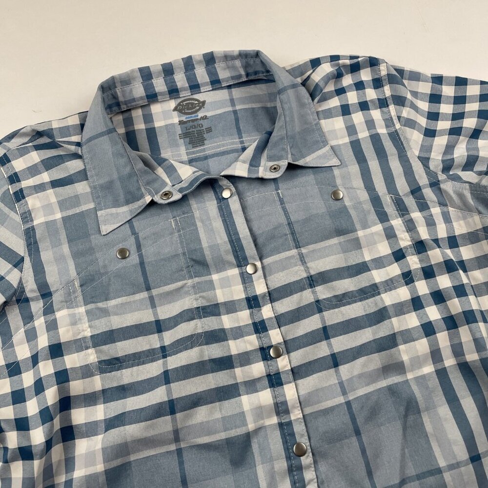 Dickies Temp IQ Cooling Snap Up Shirt Women’s L Performance Short Sleeve Blue